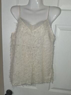 ZEN DENCream Fuzzy Feather-Texture Camisole Top